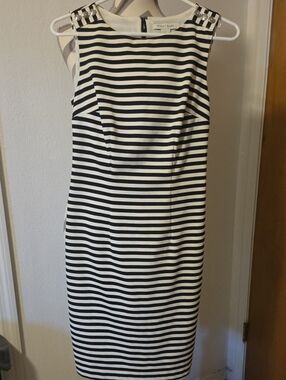 White House Black Market Black and White Striped Sheath Dress